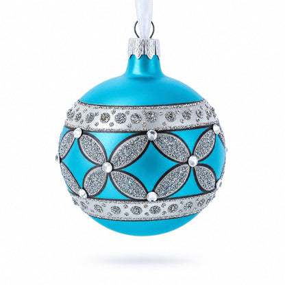 American Art Nouveau Cross with Diamonds Glass Ball Christmas Ornament 3.25 Inches