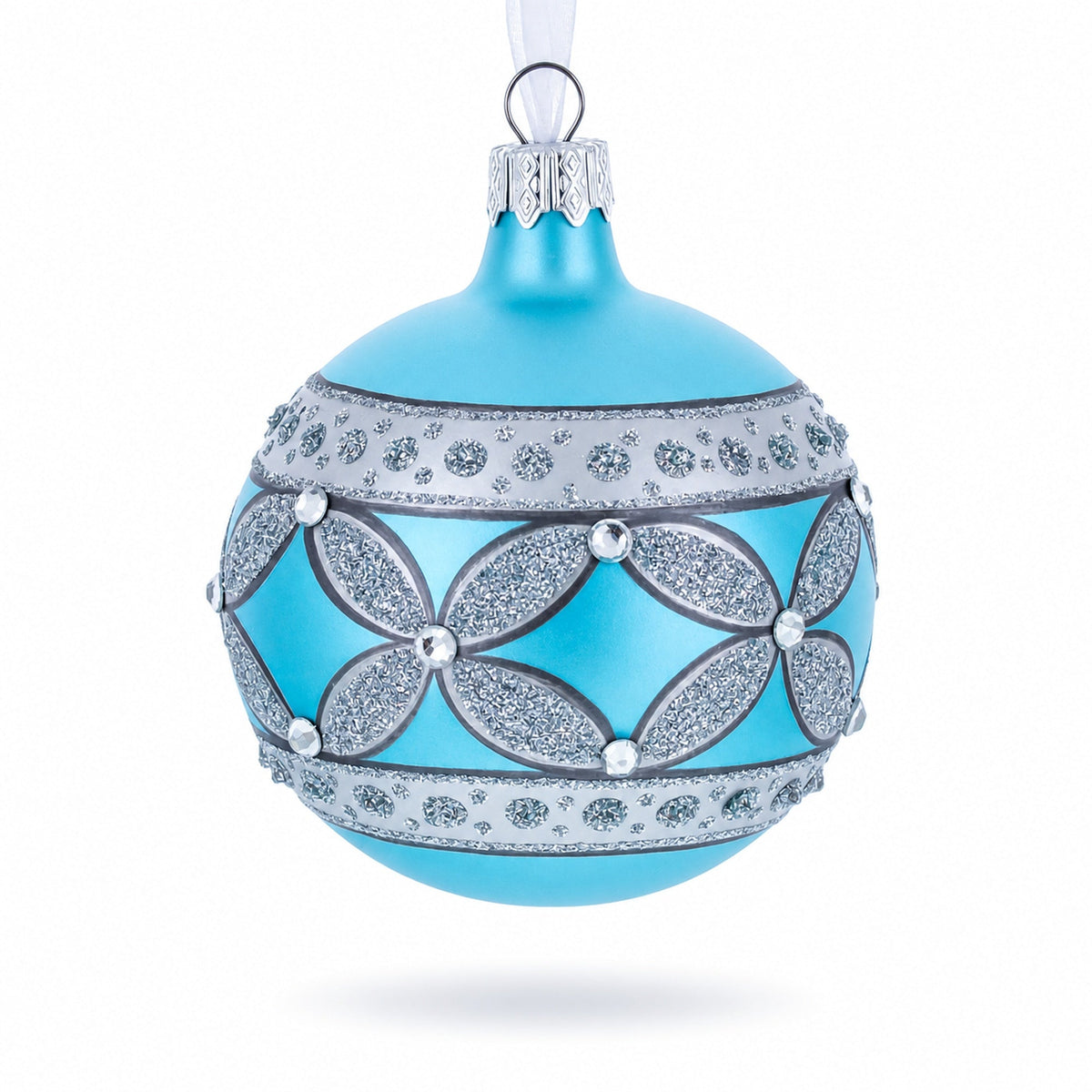 American Art Nouveau Cross with Diamonds Glass Ball Christmas Ornament 3.25 Inches