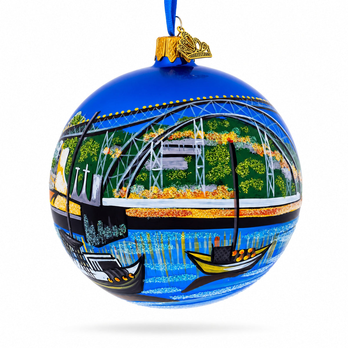 Dom Luis I Bridge, Porto, Portugal Glass Ball Christmas Ornament 4 Inches