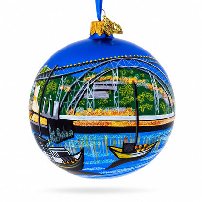Dom Luis I Bridge, Porto, Portugal Glass Ball Christmas Ornament 4 Inches