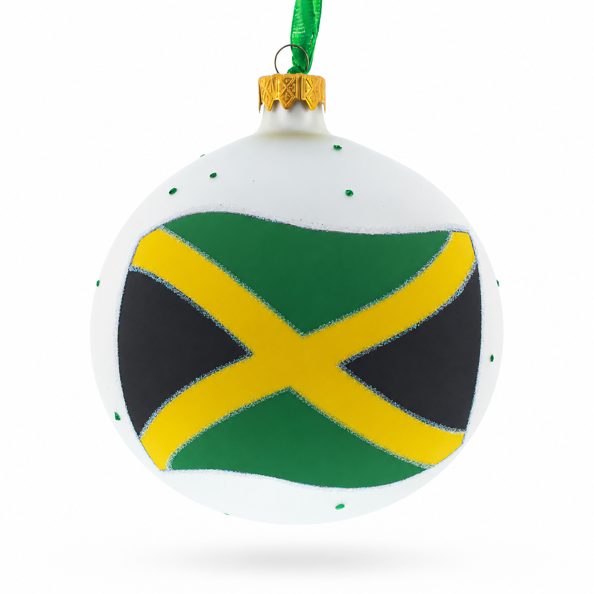 Flag of Jamaica Glass Ball Christmas Ornament 4 Inches
