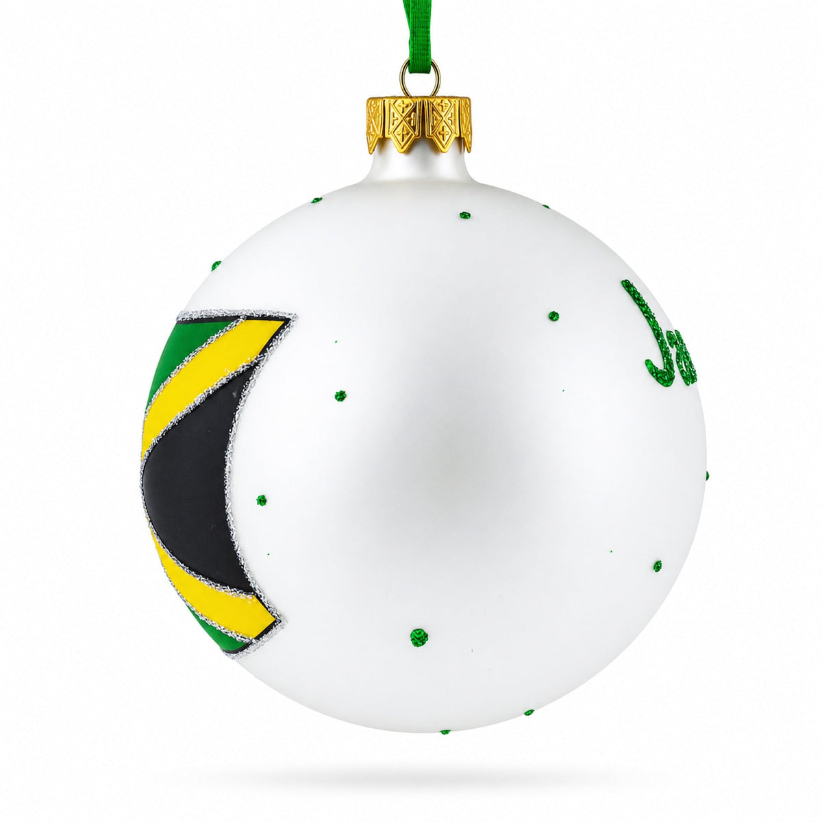 Flag of Jamaica Glass Ball Christmas Ornament 4 Inches