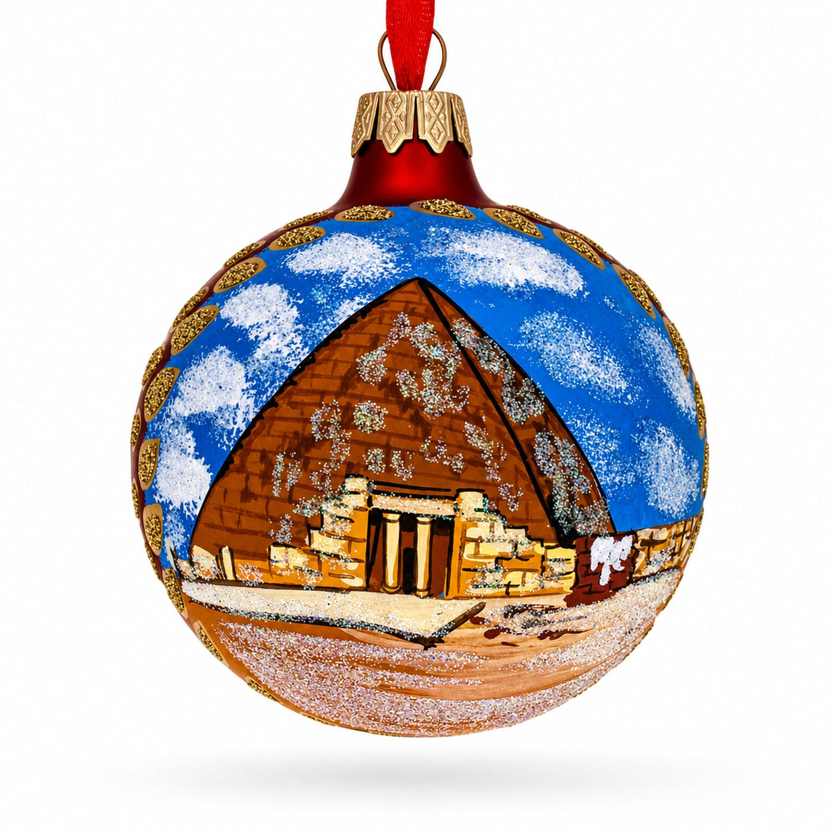 Egyptian Pyramids Glass Ball Christmas Ornament 4 Inches