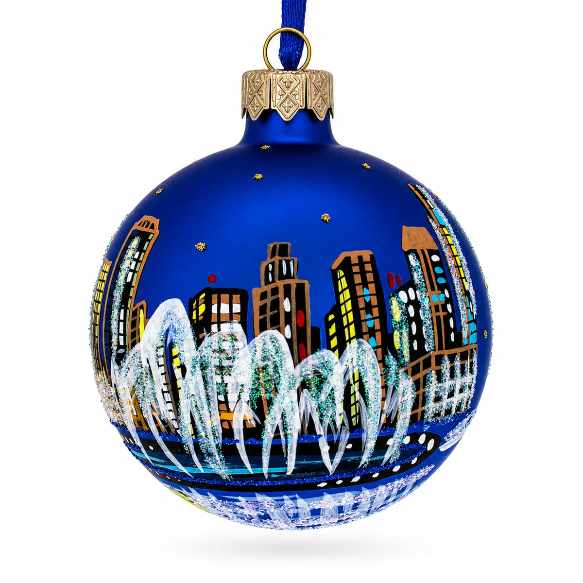 The Dubai Fountain, United Arab Emirates Glass Ball Christmas Ornament 3.25 Inches