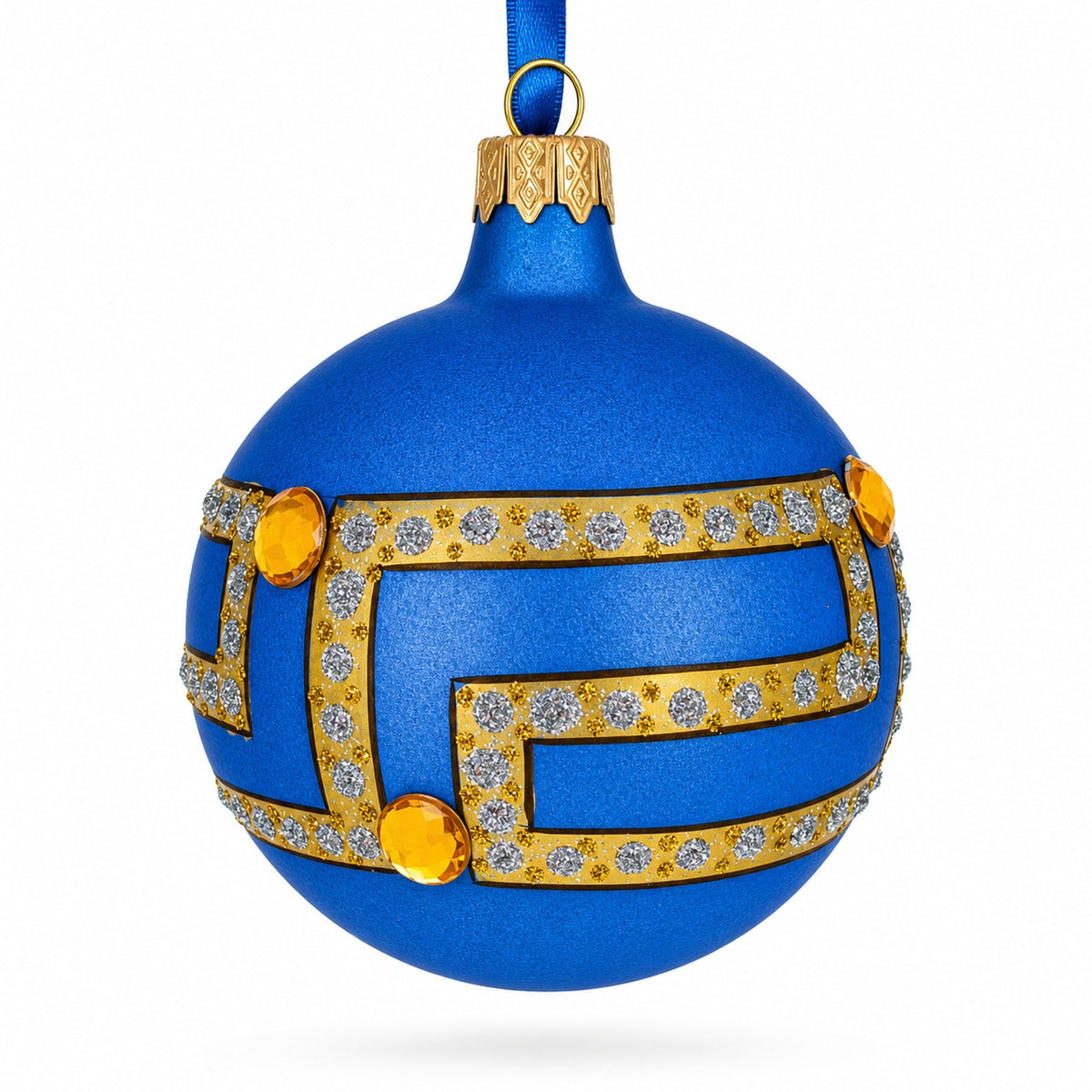 Italian Designer Medusa Medallion Glass Ball Christmas Ornament 3.25 Inches