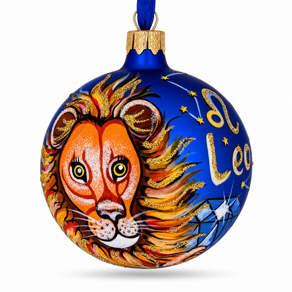 Leo Zodiac Horoscope Sign Blue Glass Ball Christmas Ornament 3.25 Inches
