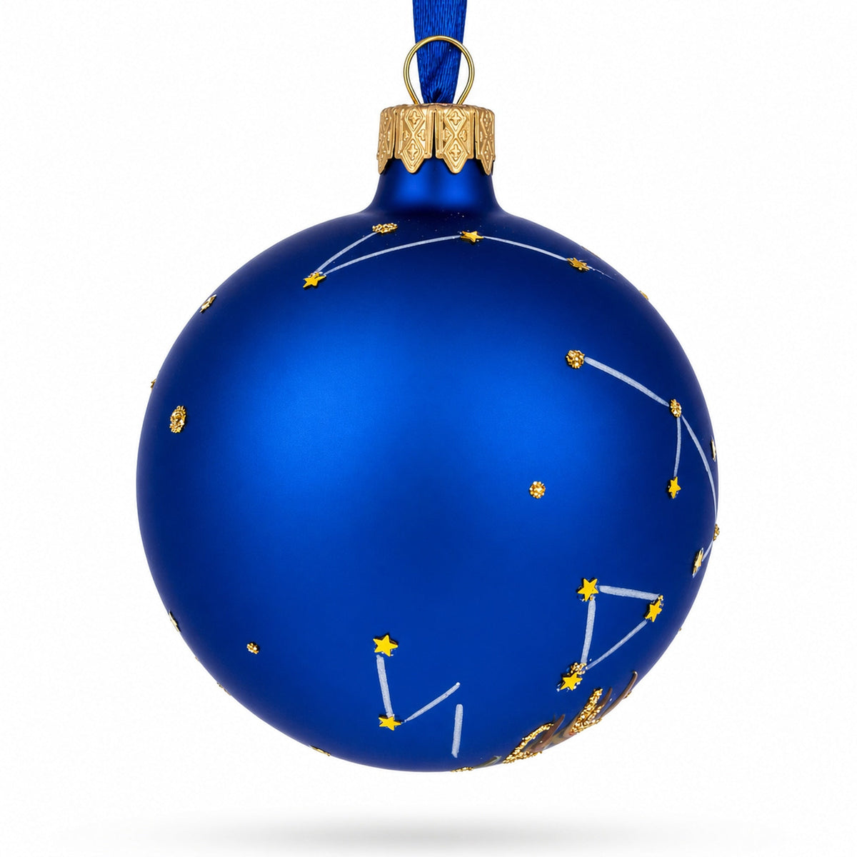 Leo Zodiac Horoscope Sign Blue Glass Ball Christmas Ornament 3.25 Inches