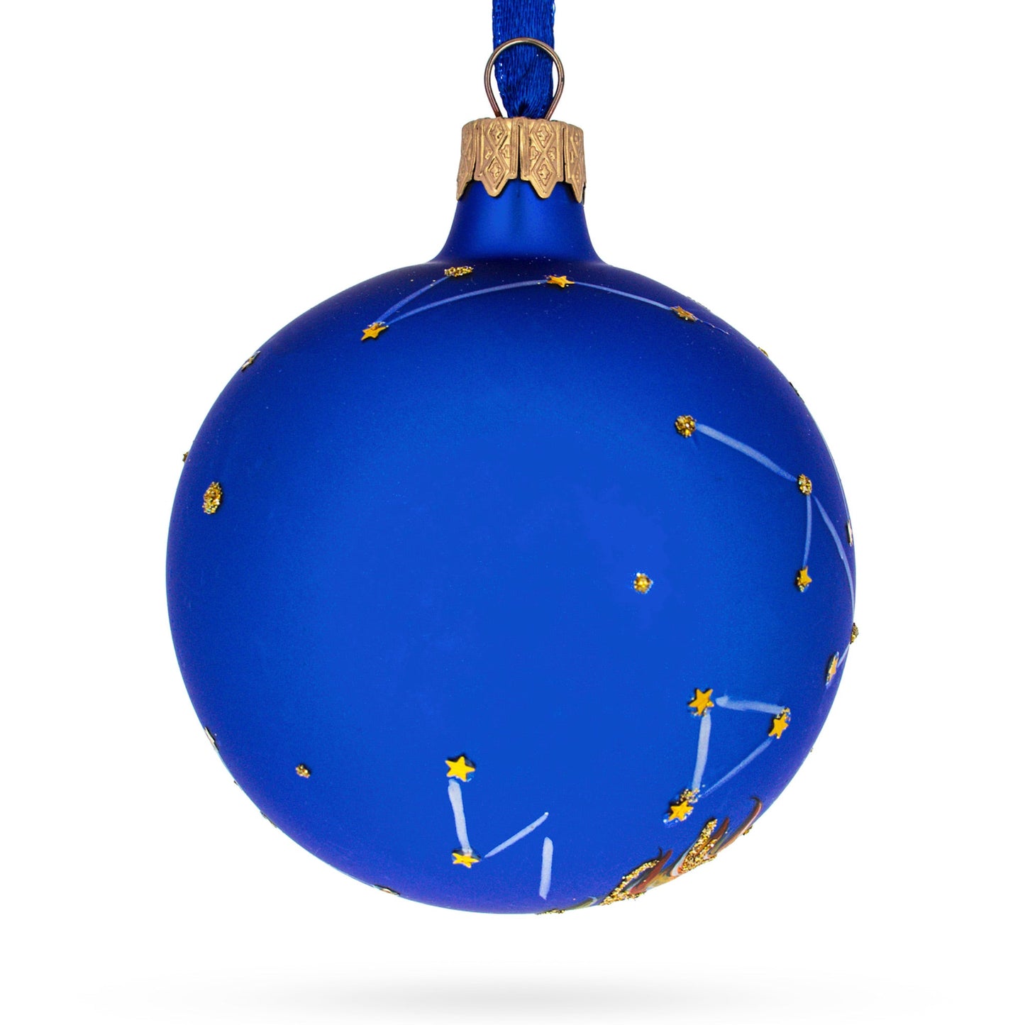 Leo Zodiac Horoscope Sign Blue Glass Ball Christmas Ornament 3.25 Inches