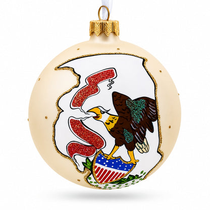 Illinois State, USA Glass Ball Christmas Ornament 4 Inches
