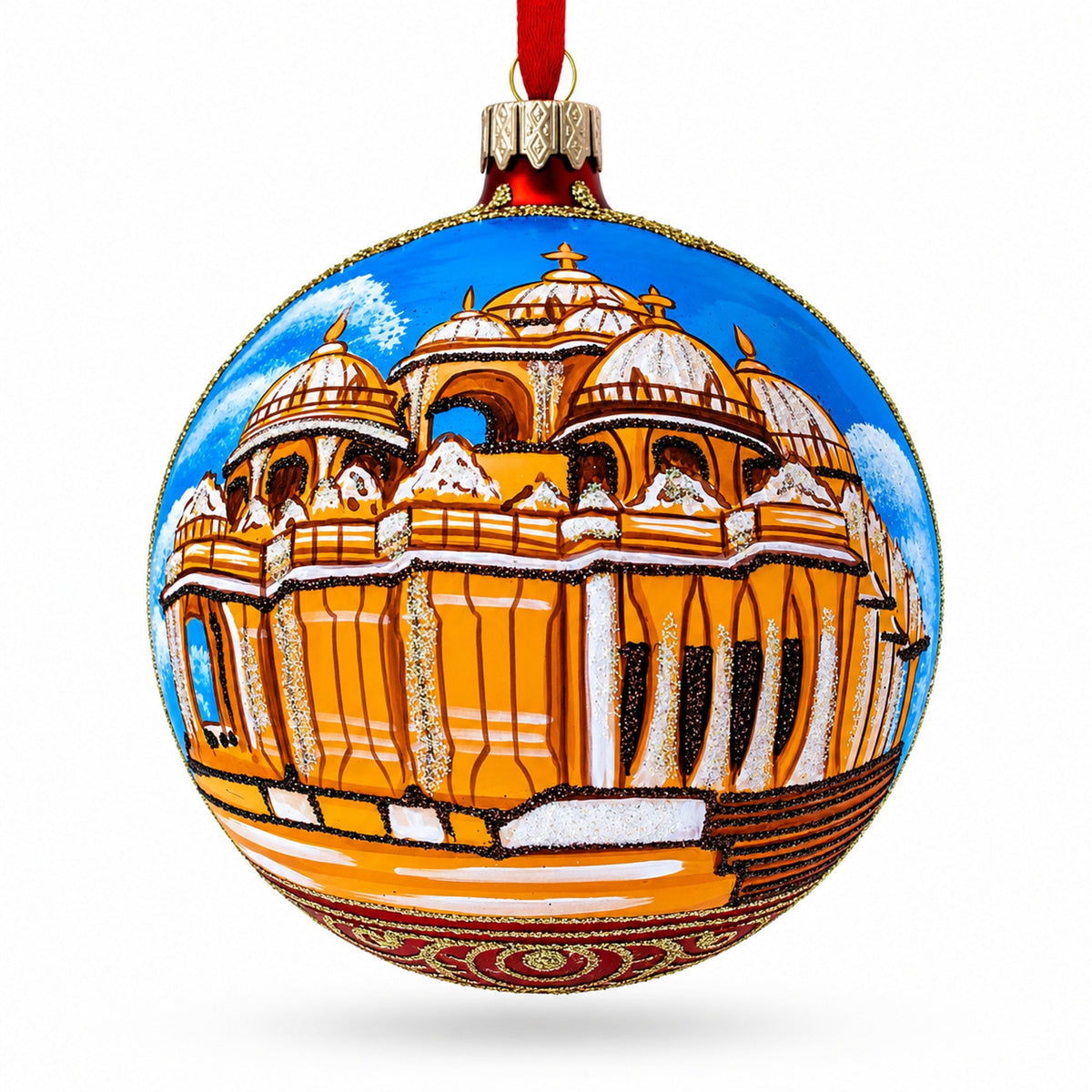 Swaminarayan Akshardham, New Delhi, India Glass Ball Christmas Ornament 4 Inches