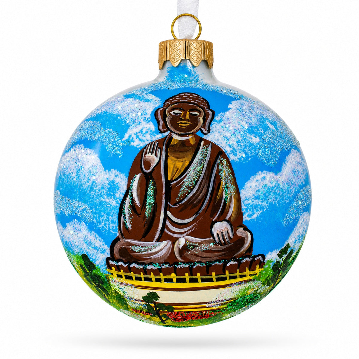 Tian Tan Buddha (Big Buddha), Hong Kong Glass Ball Christmas Ornament 3.25 Inches