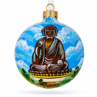 Tian Tan Buddha (Big Buddha), Hong Kong Glass Ball Christmas Ornament 3.25 Inches