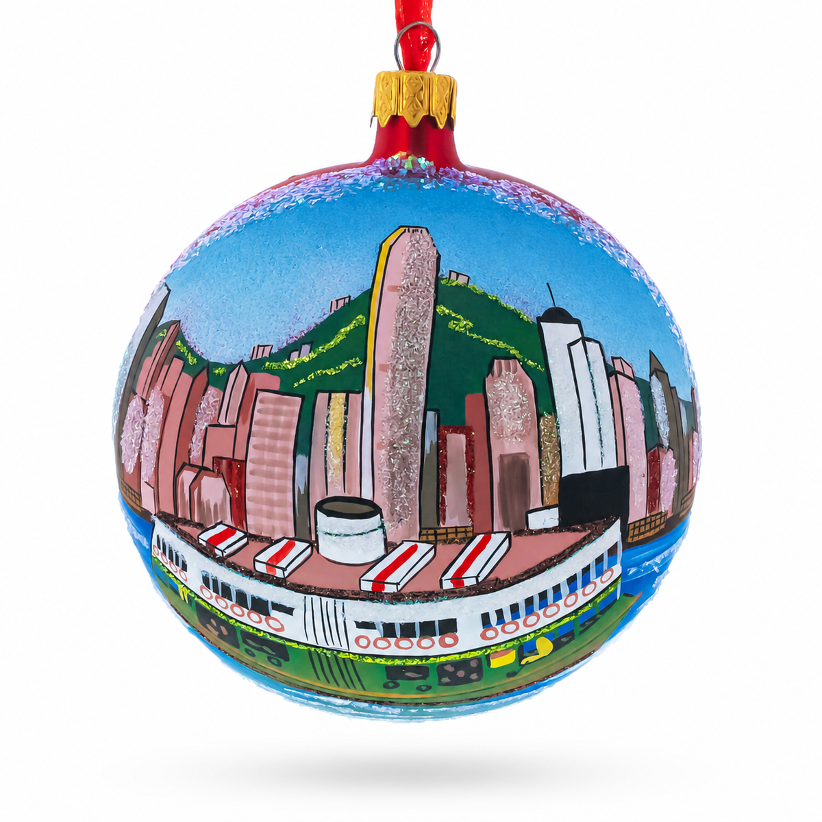 Star Ferry, Hong Kong Glass Ball Christmas Ornament 4 Inches