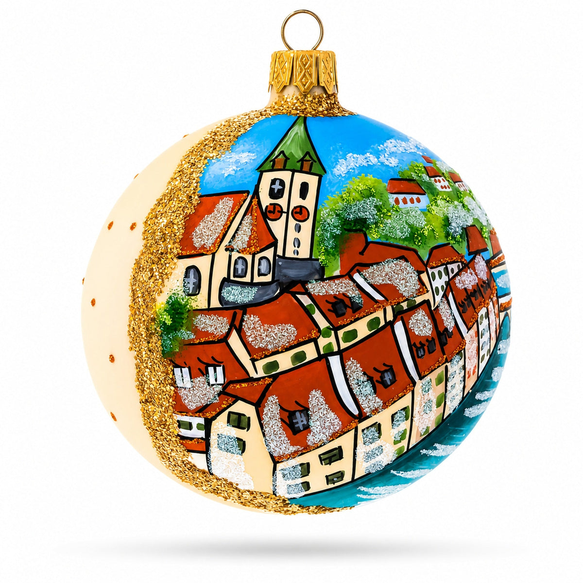 Old City, Bern, Switzerland Glass Ball Christmas Ornament 4 Inches