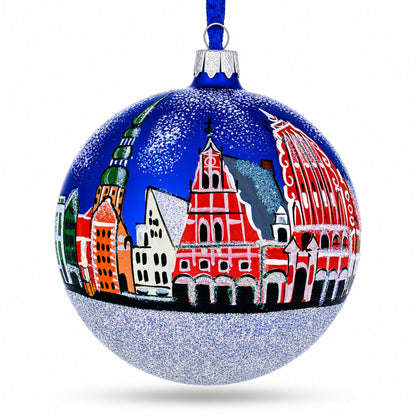 Old City Riga (Vecriga), Riga, Latvia Glass Ball Christmas Ornament 4 Inches