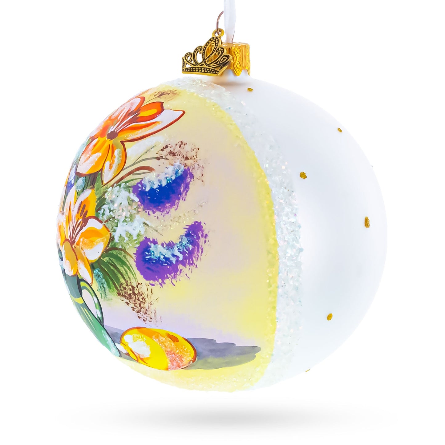 Floral Vase Masterpiece Glass Ball Christmas Ornament 4 Inches