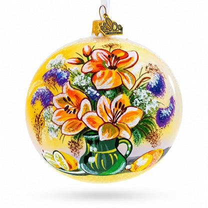 Floral Vase Masterpiece Glass Ball Christmas Ornament 4 Inches