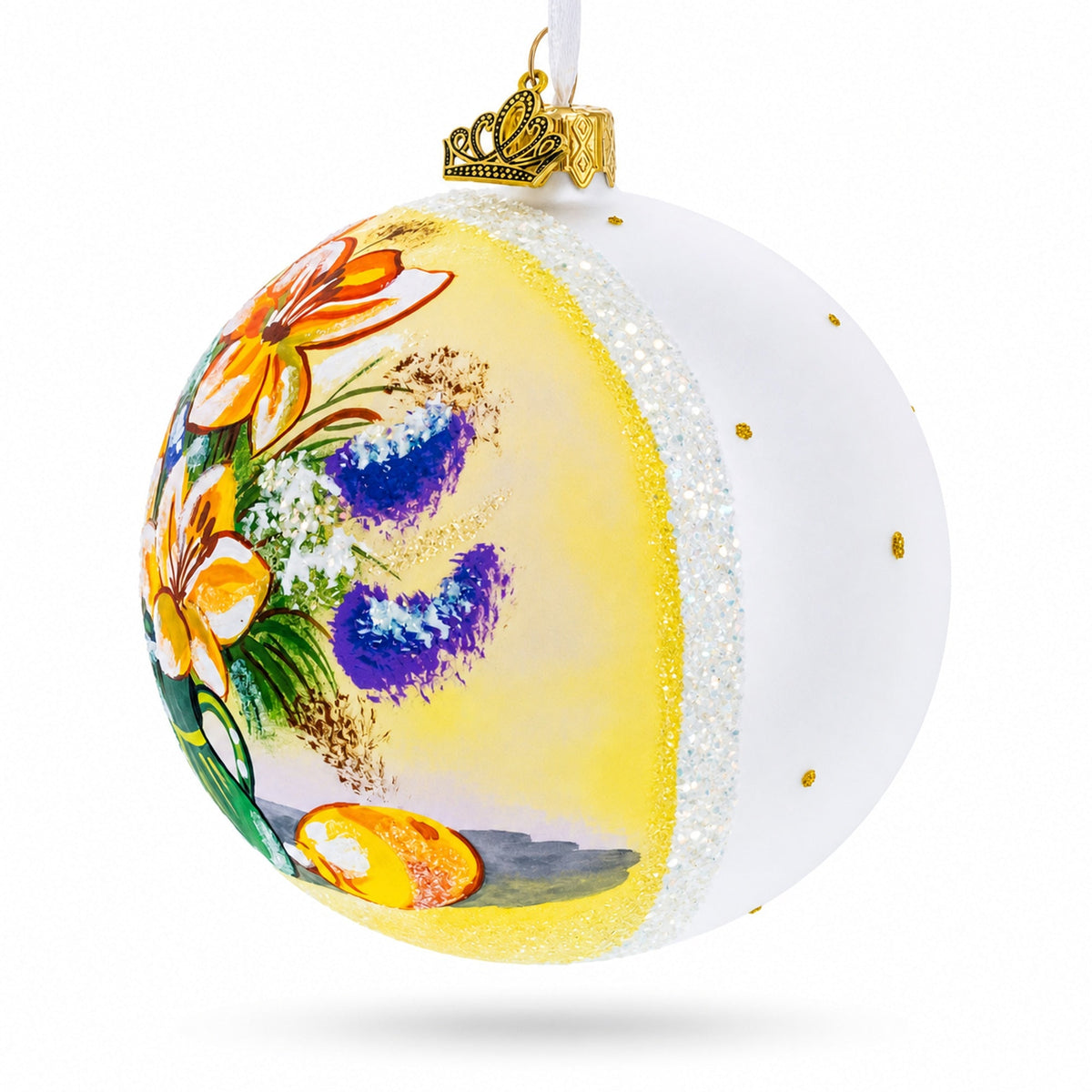 Floral Vase Masterpiece Glass Ball Christmas Ornament 4 Inches