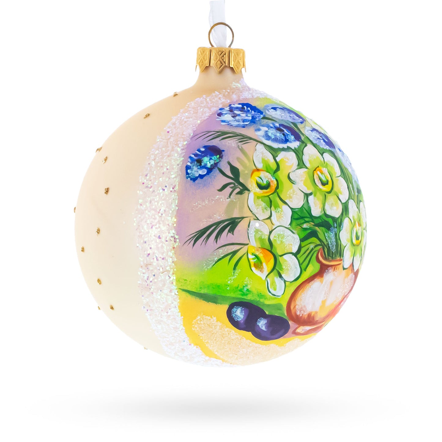 Floral Vase with Apples Masterpiece Glass Ball Christmas Ornament 4 Inches