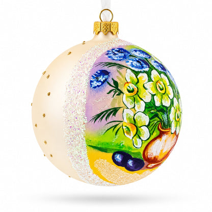 Floral Vase with Apples Masterpiece Glass Ball Christmas Ornament 4 Inches