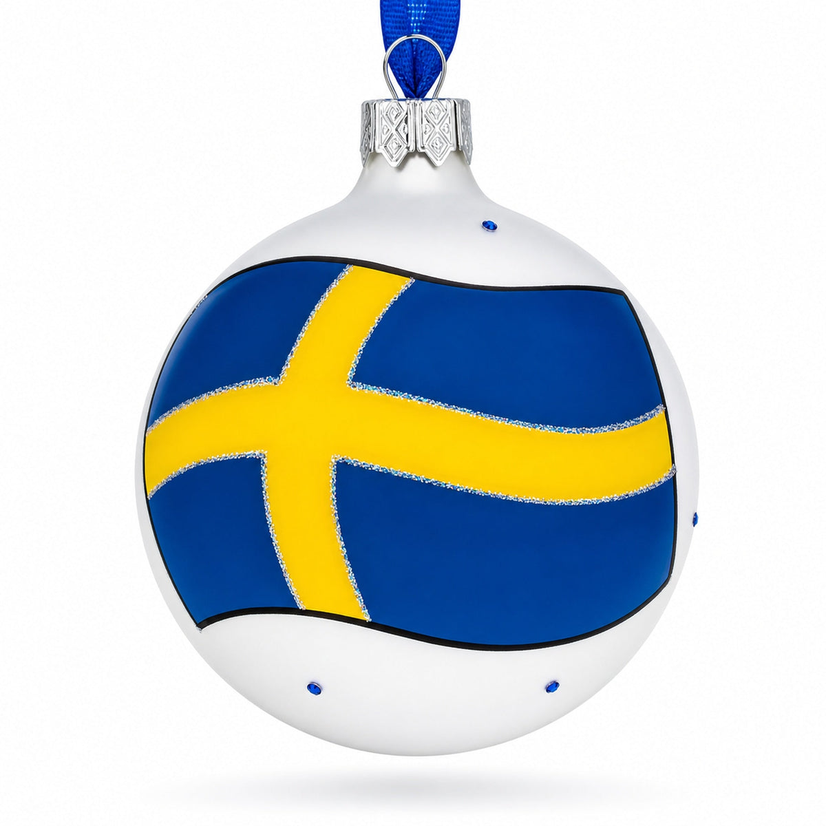 Flag of Sweden Glass Ball Christmas Ornament 3.25 Inches
