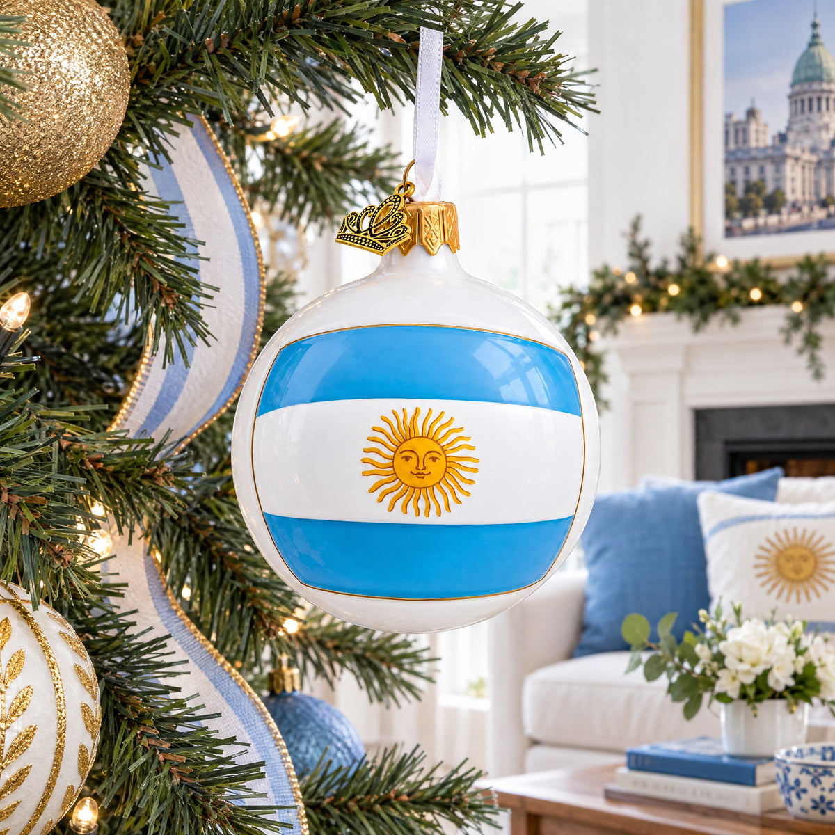 Flag of Argentina Glass Ball Christmas Ornament 3.25 Inches