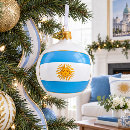 Flag of Argentina Glass Ball Christmas Ornament 3.25 Inches