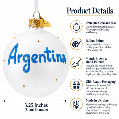 Flag of Argentina Glass Ball Christmas Ornament 3.25 Inches