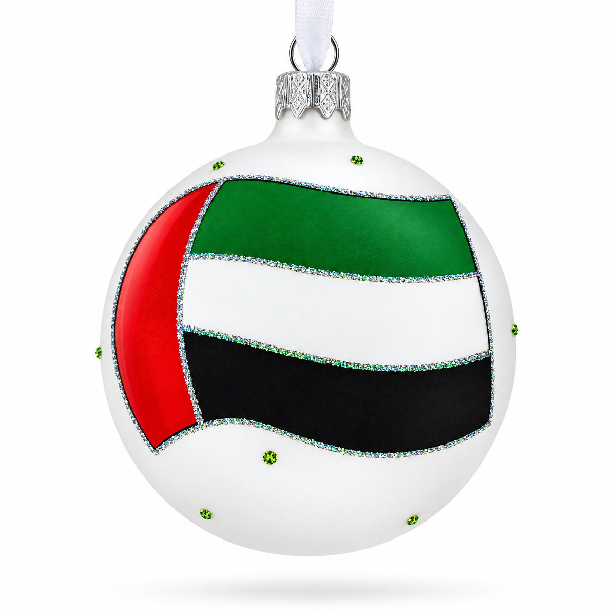 Flag of United Arab Emirates Glass Ball Christmas Ornament 3.25 Inches