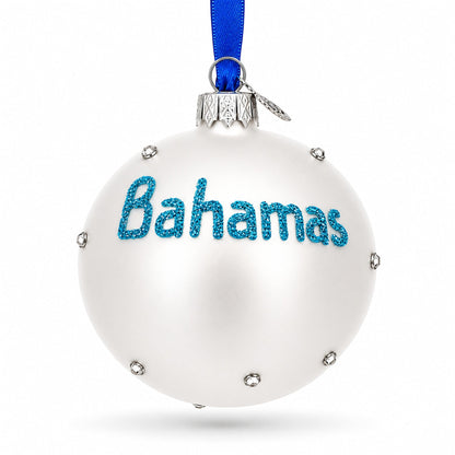 Flag of Bahamas Glass Ball Christmas Ornament 3.25 Inches
