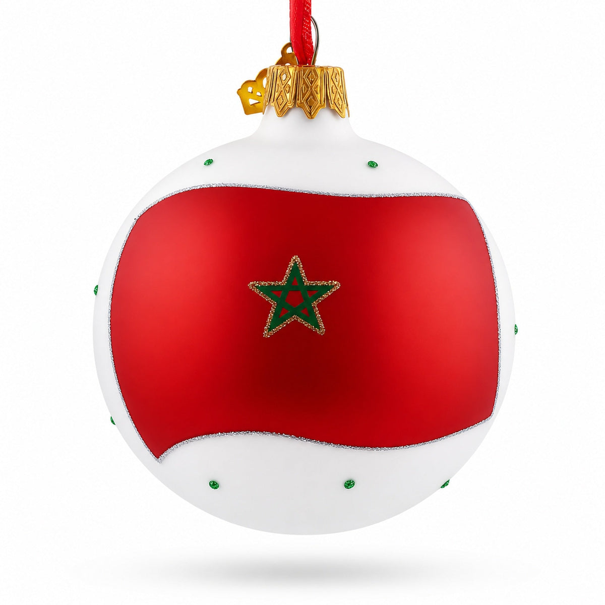 Flag of Morocco Glass Ball Christmas Ornament 3.25 Inches