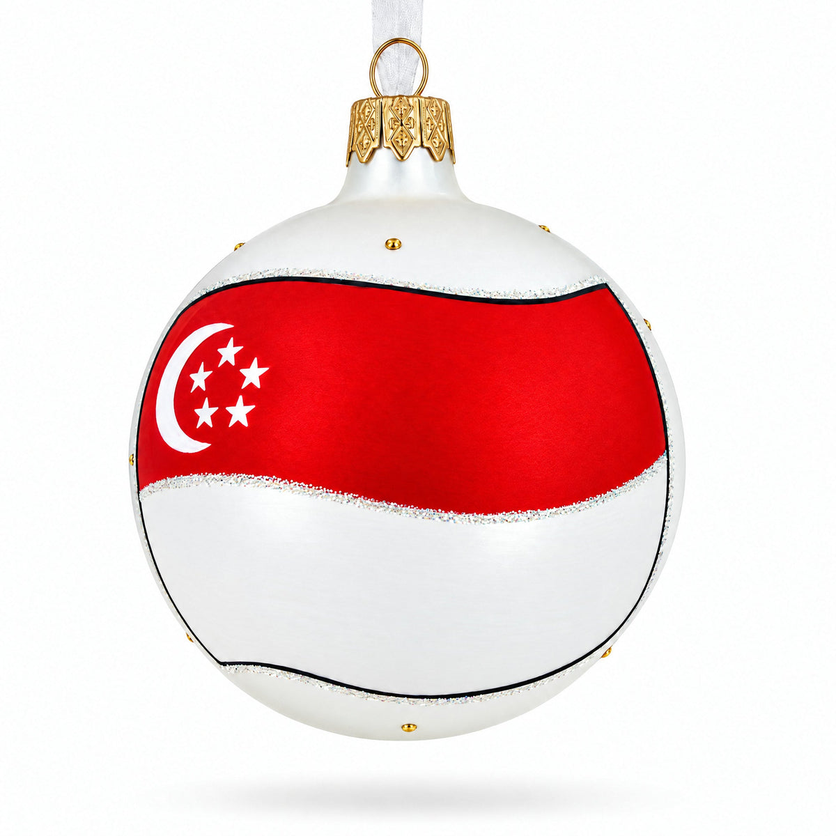 Flag of Singapore  Glass Ball Christmas Ornament 3.25 Inches