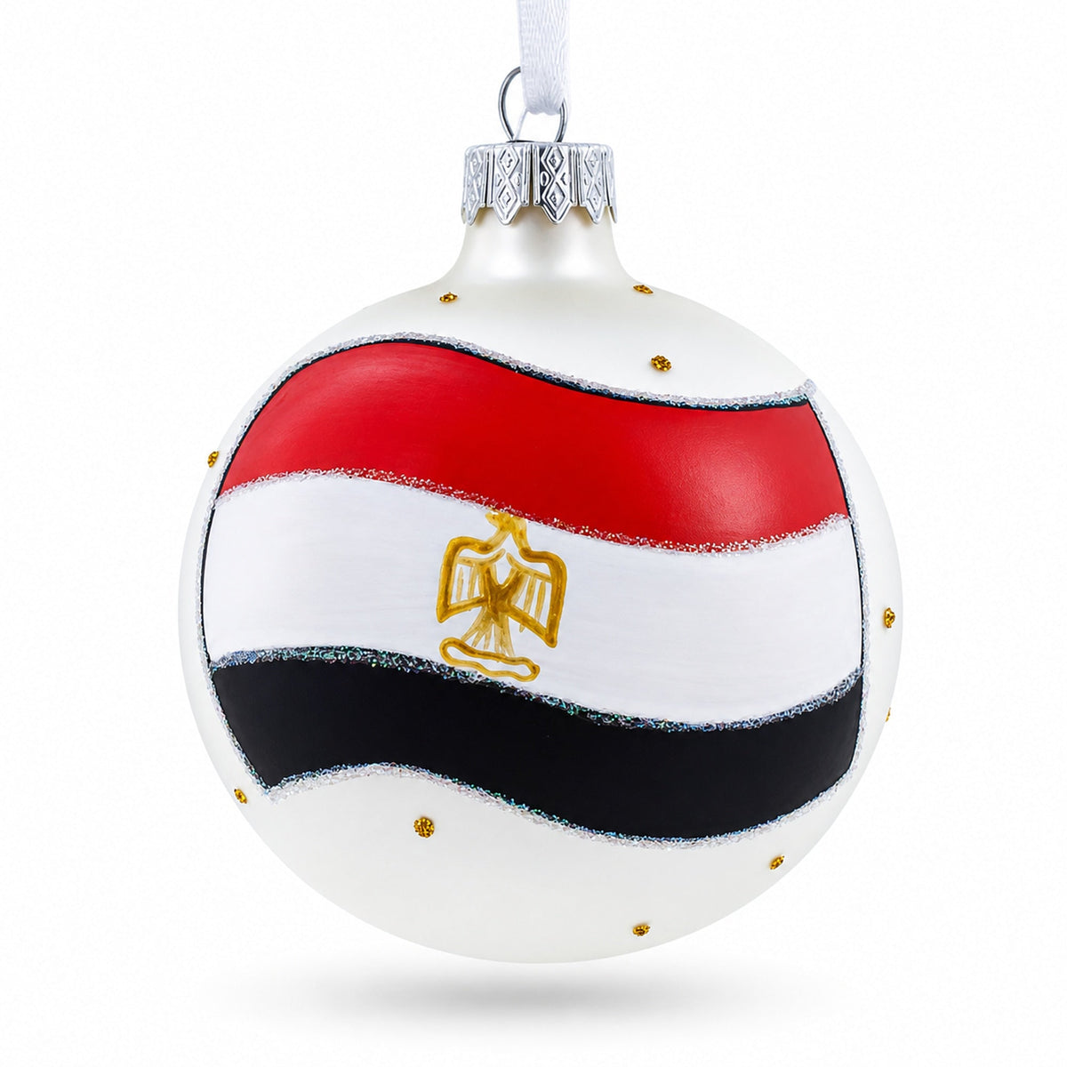 Flag of Egypt Glass Ball Christmas Ornament 3.25 Inches