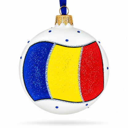 Flag of Romania Glass Ball Christmas Ornament 3.25 Inches