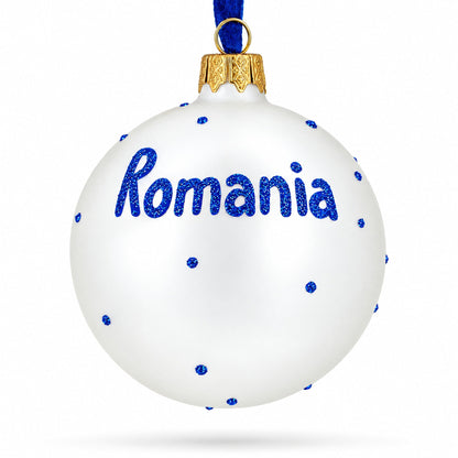 Flag of Romania Glass Ball Christmas Ornament 3.25 Inches