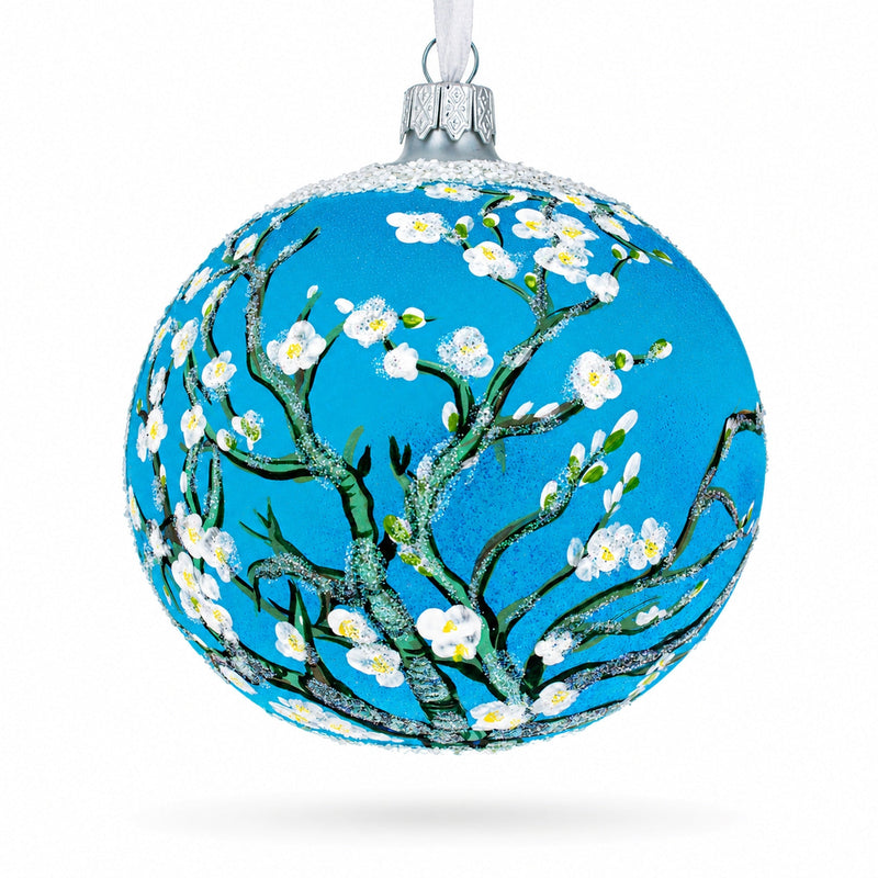 1890 'Branches with Almond Blossom' by Vincent Van Gogh Glass Ball Christmas Ornament 4 Inches