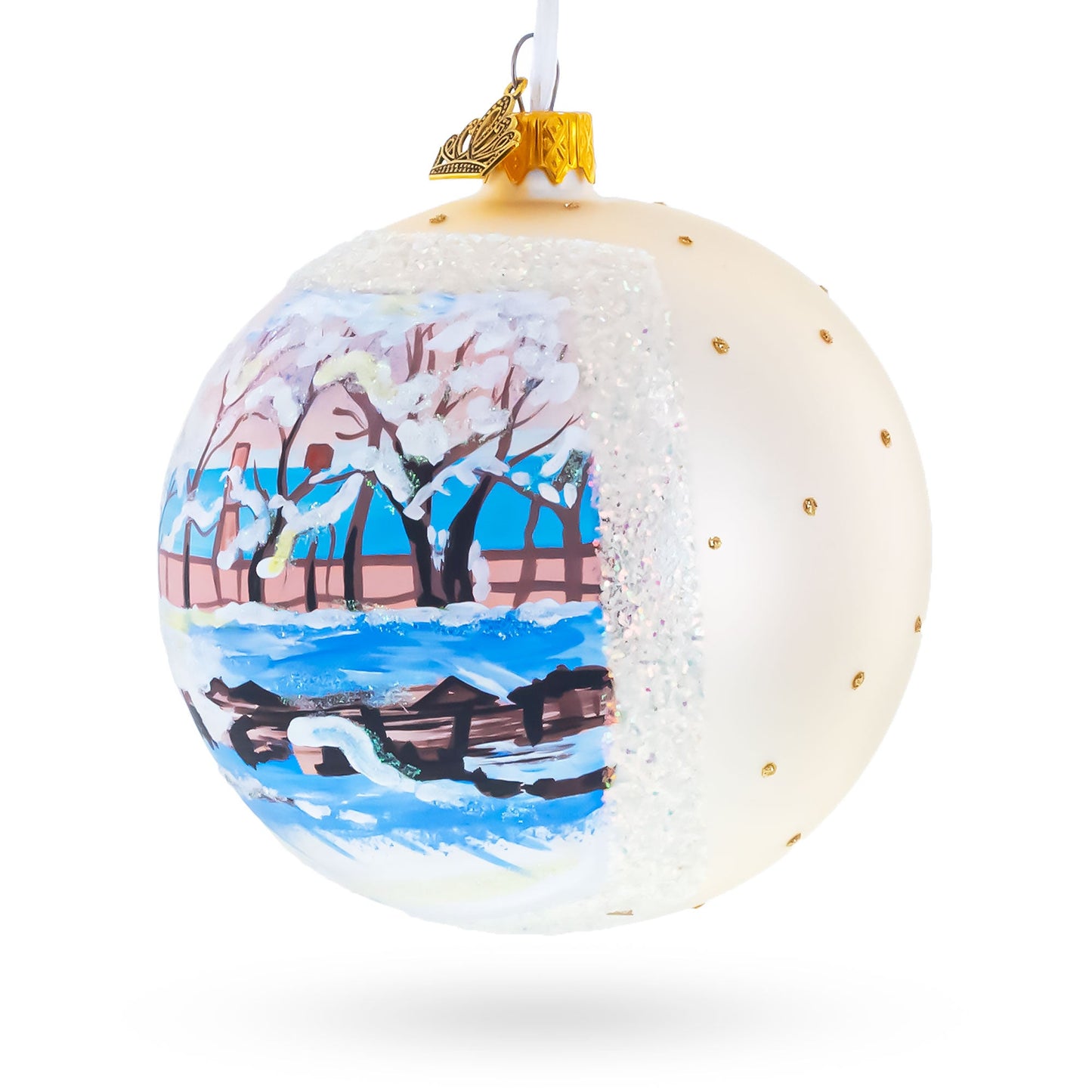 1869 'The Magpie' by Claude Oscar Monet Glass Ball Christmas Ornament 4 Inches