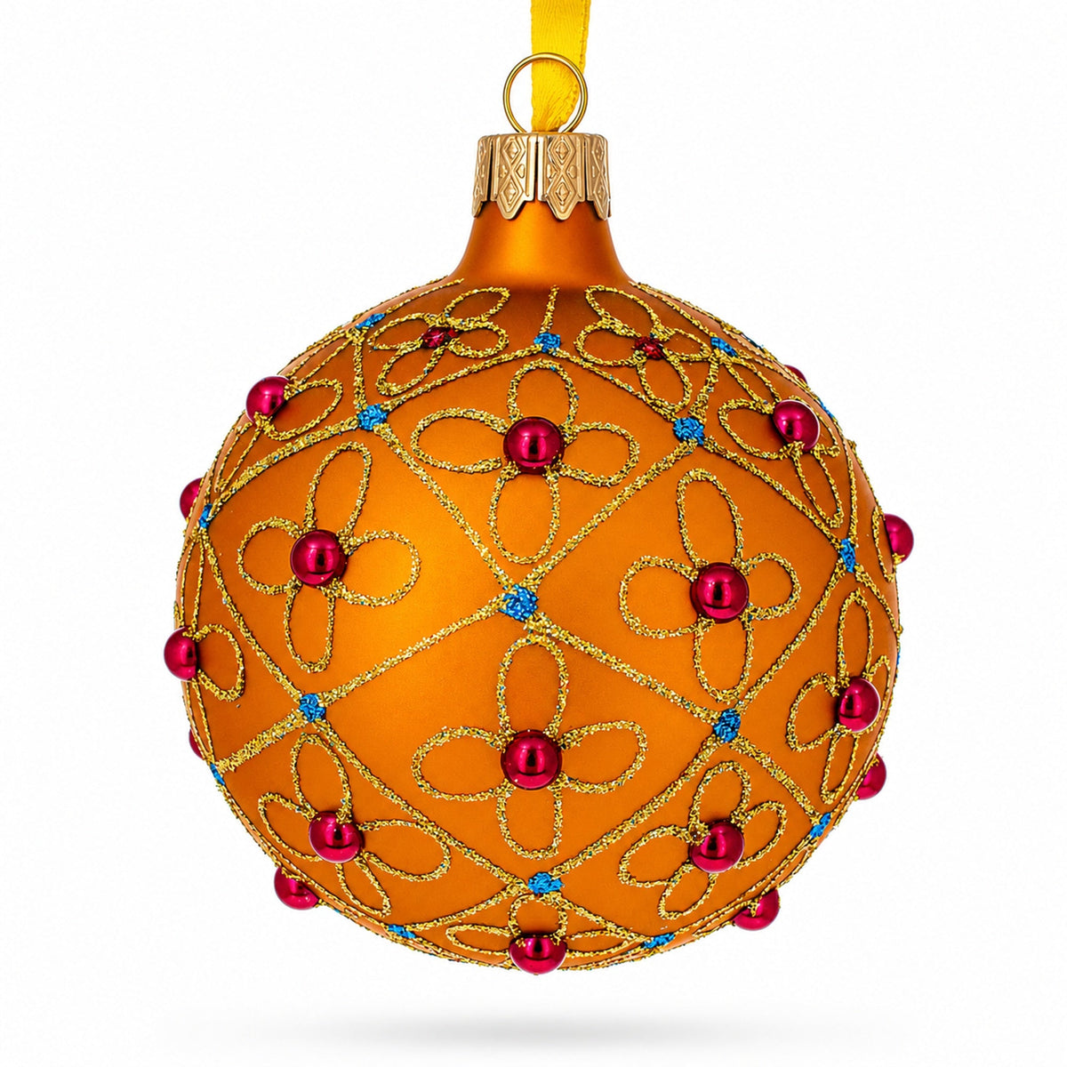 Jeweled Crosses on Gold Glass Ball Christmas Ornament 3.25 Inches