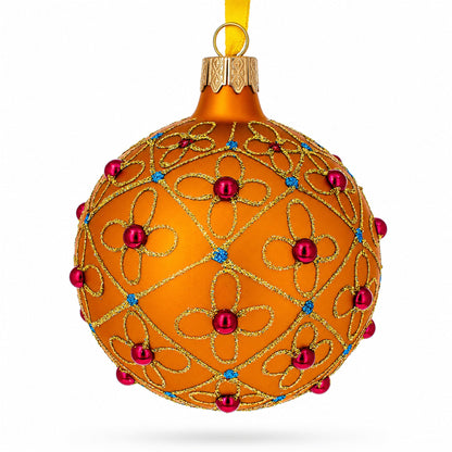 Jeweled Crosses on Gold Glass Ball Christmas Ornament 3.25 Inches