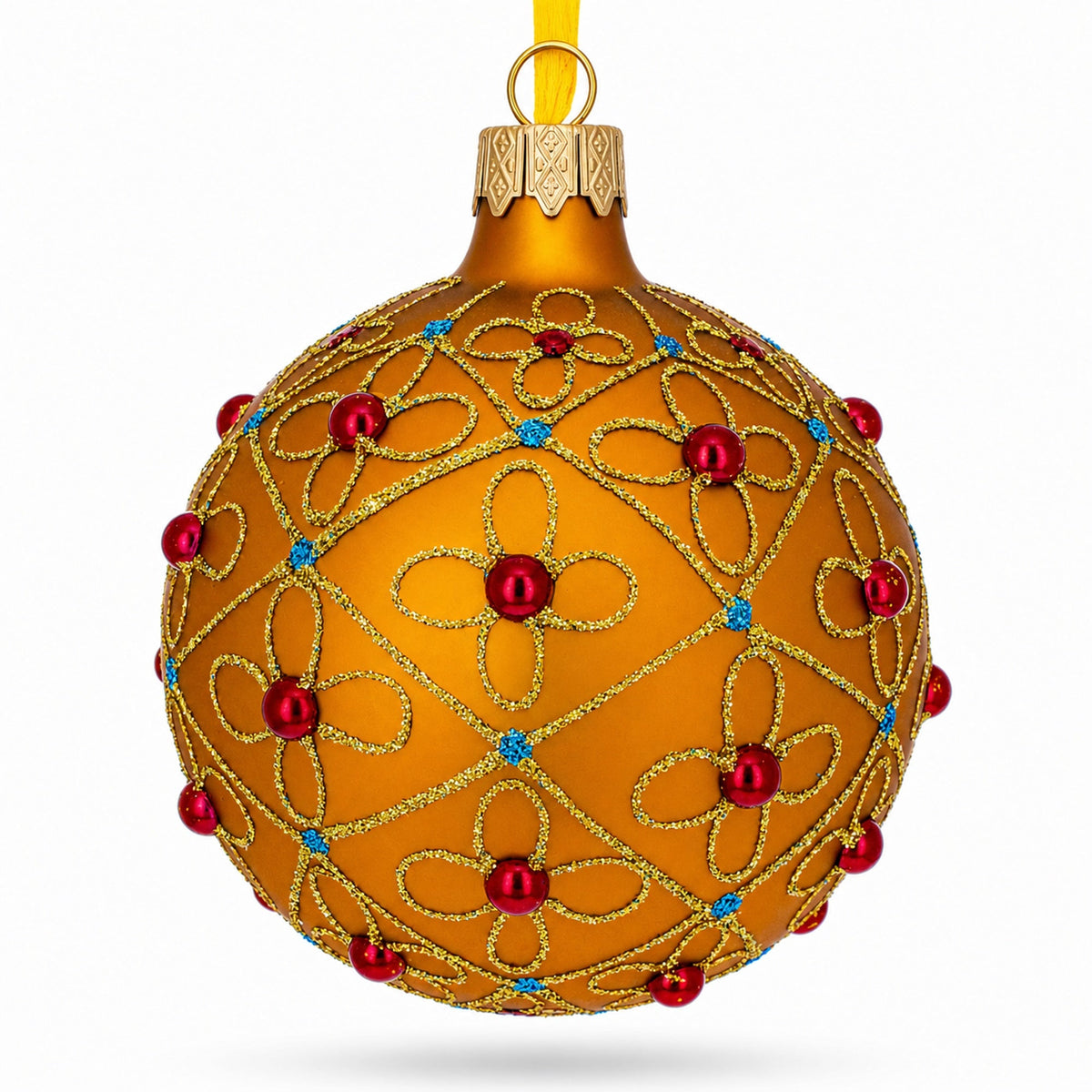 Jeweled Crosses on Gold Glass Ball Christmas Ornament 3.25 Inches