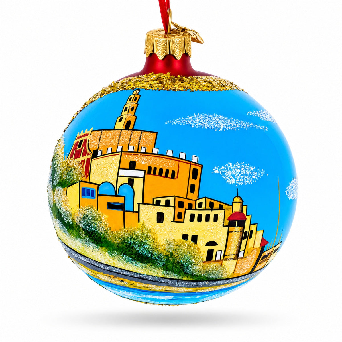 Jaffa Old City, Tel Aviv, Israel Glass Ball Christmas Ornament 4 Inches