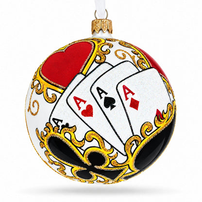 Playing Cards and Casino Chips Glass Ball Christmas Ornament 4 Inches