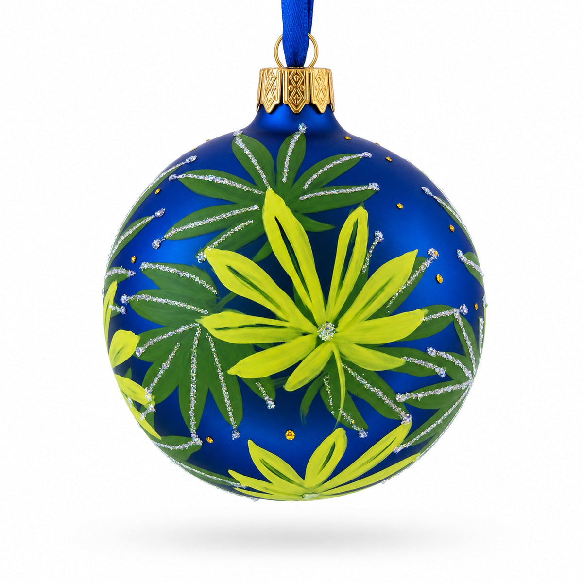 Botanical Cannabis Glass Ball Christmas Ornament 3.25 Inches