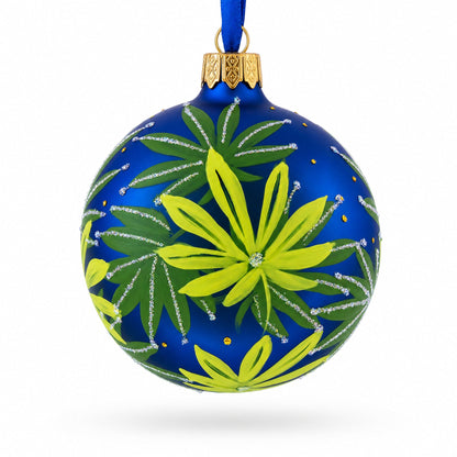 Botanical Cannabis Glass Ball Christmas Ornament 3.25 Inches