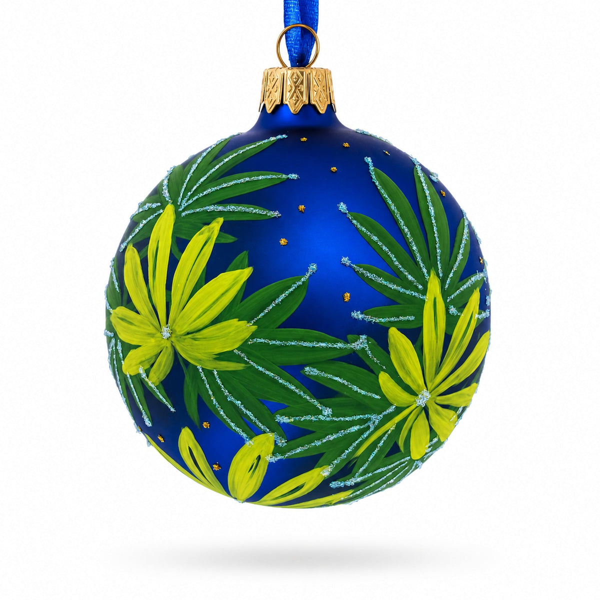 Botanical Cannabis Glass Ball Christmas Ornament 3.25 Inches