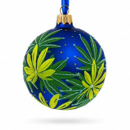 Botanical Cannabis Glass Ball Christmas Ornament 3.25 Inches
