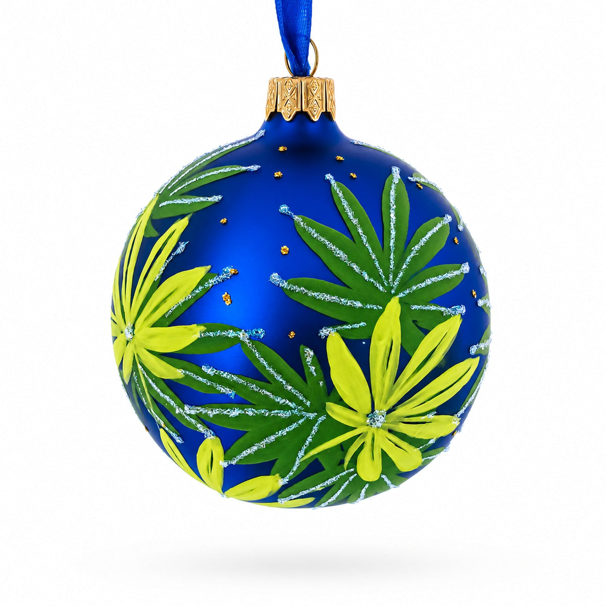 Botanical Cannabis Glass Ball Christmas Ornament 3.25 Inches