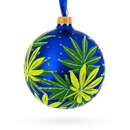 Botanical Cannabis Glass Ball Christmas Ornament 3.25 Inches