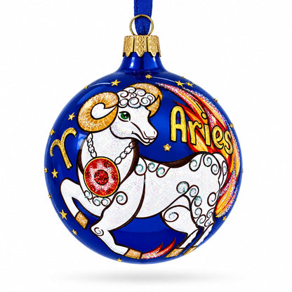 Arie Zodiac Horoscope Sign Glass Ball Christmas Ornament 3.25 Inches