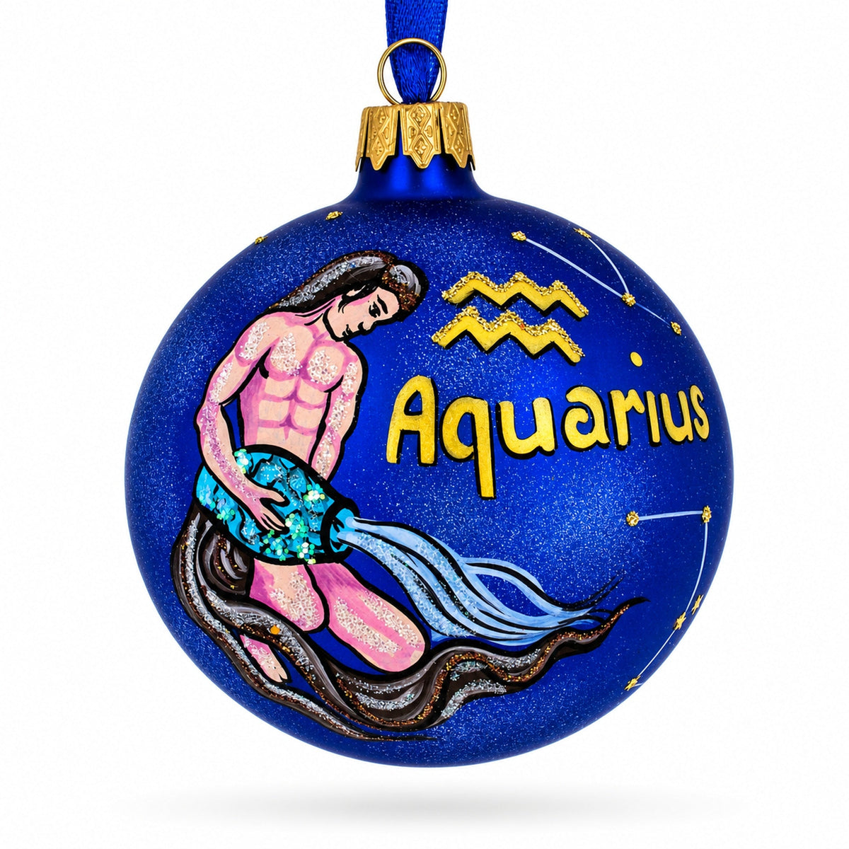 Aquarius Zodiac Horoscope Sign Glass Ball Christmas Ornament 3.25 Inches